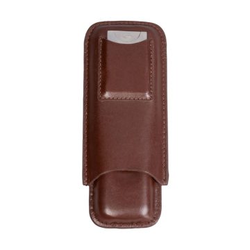 2 Cigar Leather Case with Built-In Cutter – Classic Brown