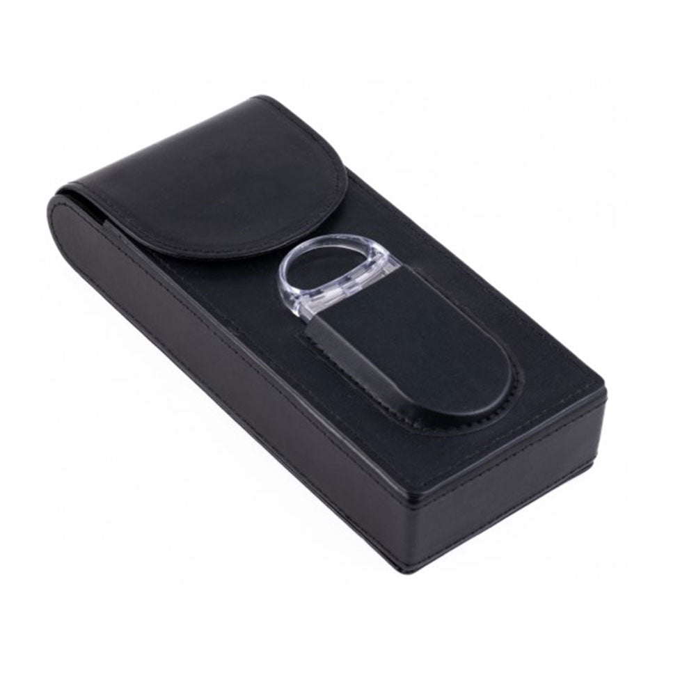 2 Cigar Leather Case with Built-In Cutter – Classic Black