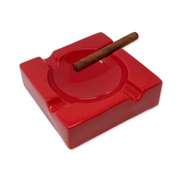 Large High Gloss Red Ceramic Ashtray – 4 Cigar Rests