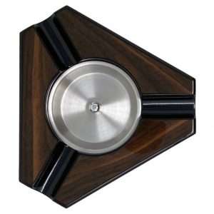 3 Cigar Dark Maple & Black Lacquer Triangular Ashtray