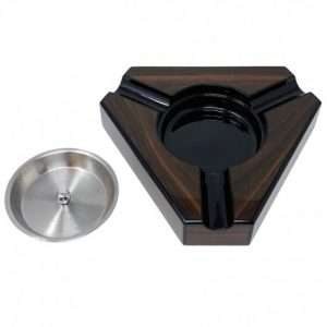 3 Cigar Dark Maple & Black Lacquer Triangular Ashtray