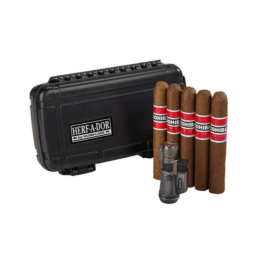 Cohiba Red Dot Travel Combo – Herf-a-dor Humidor, Vertigo Lighter & 5-Pack Cigars