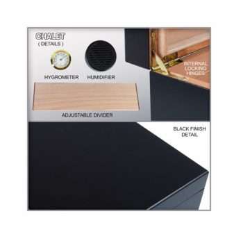 Desktop Humidor Chalet – Black – 25 to 50 Count