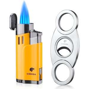 Four flame lighter with cutter set – yellow