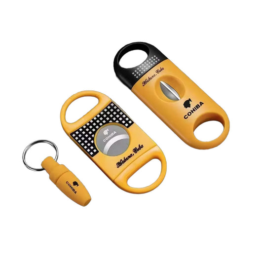 Luxury Cigar Cutter Set – V-Cut, Guillotine & Punch – Yellow