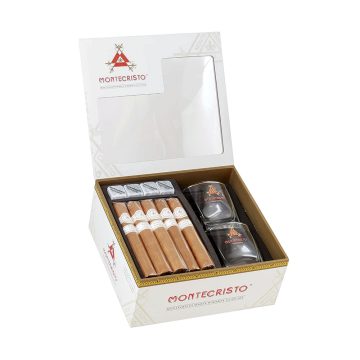 Montecristo White Series Whiskey Glass Duo with 5-Pack Toro Sampler