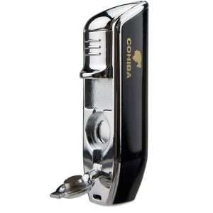 Tri flame lighter with cutter set – Black