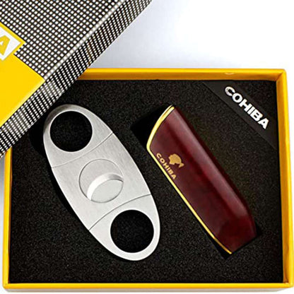 Tri flame lighter with cutter set – Red